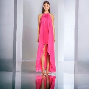 Halston Heritage Sleeveless Pleated Chiffon Gown In Color Begonia